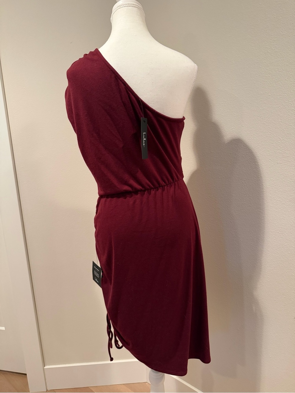 Lulu's One-Shoulder Wine Ruched Dress - Picture 5 of 6